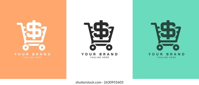 Creative Modern Cart Dollar Simple Logo Design Template. Shopping Cart Symbol, Shopping cart icon, Supermarket shopping basket design. Food cart. Purchase symbol. Icon, Modern, Creative.