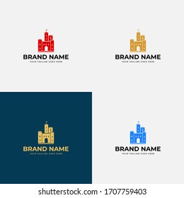 Creative Modern Castle tower silhouette for real estate, protect systems. Castle logo, icon, and illustration full vector.