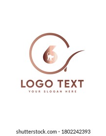 Creative modern cat themed number type 6 logo template, Vector logo for business and company identity 