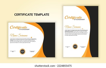 Creative modern certificate template design. Certificate of appreciation and achievement template. Award certificate design with curvy layout. Diploma vector certificate template