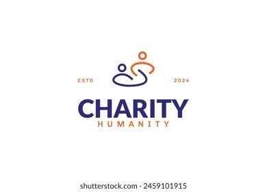 Plantilla de diseño de Vector de logotipo icónico de la humanidad de la caridad moderna creativa con contorno, estilos coloridos y elegantes. Ilustración vectorial de diseño de logotipo de cuidado humano simple y símbolo de caridad aislado en blanco