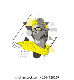 Creative modern classical hipster Sculpture. Apollo with glasses. T-Shirt Design & Printing, clothes, bags, posters, invitations, cards, leaflets etc. Vector illustration hand drawn.