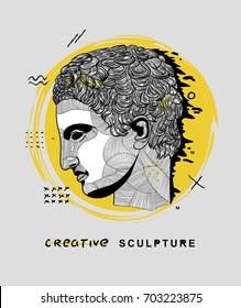 Creative modern classical Sculpture. Athlete. T-Shirt Design & Printing, clothes, bags, posters, invitations, cards, leaflets etc. Vector illustration hand drawn.