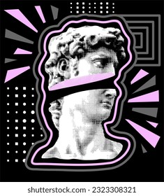 Creative modern classical Sculpture David art poster. Aesthetic contemporary art collage. T-Shirt design, printing, clothes, bags, invitations, cards, leaflets for creative festivals, events. Vector