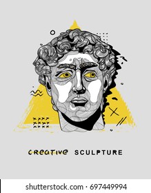 Creative modern classical Sculpture. David. T-Shirt Design & Printing, clothes, bags, posters, invitations, cards, leaflets etc. Vector illustration hand drawn.