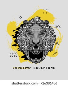 Creative modern classical Sculpture. Lion. T-Shirt Design & Printing, clothes, bags, posters, invitations, cards, leaflets etc. Vector illustration hand drawn.