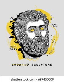 Creative modern classical Sculpture. Poseidon. T-Shirt Design & Printing, clothes, bags, posters, invitations, cards, leaflets etc. Vector illustration hand drawn.