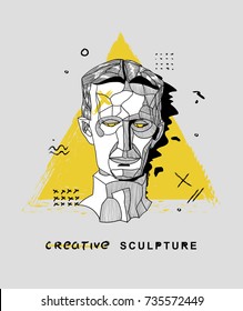 Creative modern classical Sculpture. Tesla. T-Shirt Design & Printing, clothes, bags, posters, invitations, cards, leaflets etc. Vector illustration hand drawn.