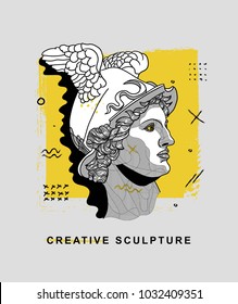 Creative modern classical Sculpture. T-Shirt Design & Printing, clothes, bags, posters, invitations, cards, leaflets etc. Vector illustration hand drawn. Hermes / Mercury