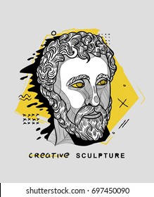 Creative modern classical Sculpture. T-Shirt Design & Printing, clothes, bags, posters, invitations, cards, leaflets etc. Vector illustration hand drawn.