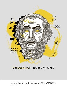 Creative modern classical Sculpture. T-Shirt Design & Printing, clothes, bags, posters, invitations, cards, leaflets etc. Vector illustration hand drawn. Homer