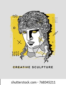 Creative modern classical Sculpture. T-Shirt Design & Printing, clothes, bags, posters, invitations, cards, leaflets etc. Vector illustration hand drawn. Dionysus