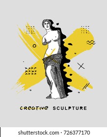 Creative modern classical Sculpture. Venus (APHRODITE). T-Shirt Design & Printing, clothes, bags, posters, invitations, cards, leaflets etc. Vector illustration hand drawn.