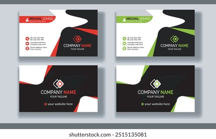 Creative modern clean corporate double side business card template, personal visiting card, vector illustration, professional simple identity blue, red white and black elegant visiting card.