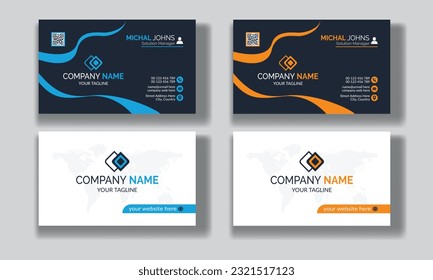 Creative modern clean corporate double-side business card template, personal visiting card, vector illustration, professional simple identity blue, red white and black elegant visiting card.