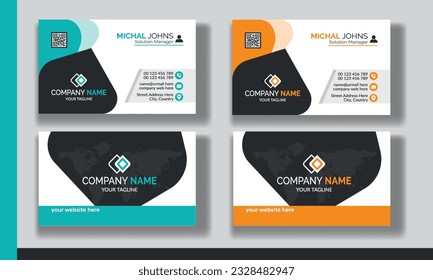 Creative modern clean corporate double-side business card template, personal visiting card, vector illustration, professional simple identity blue, red white and black elegant visiting card.