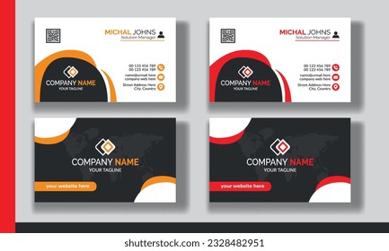 Creative modern clean corporate double-side business card template, personal visiting card, vector illustration, professional simple identity blue, red white and black elegant visiting card.