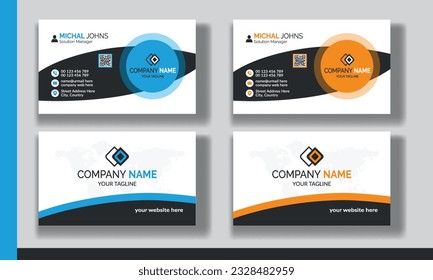 Creative modern clean corporate double-side business card template, personal visiting card, vector illustration, professional simple identity blue, red white and black elegant visiting card.