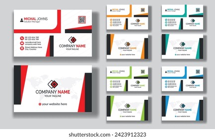 Creative modern clean corporate double-side business card template, personal visiting card, vector illustration, professional simple identity blue, red white and black elegant visiting card.