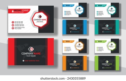 Creative modern clean corporate double-side business card template, personal visiting card, vector illustration, professional simple identity blue, red white and black elegant visiting card.