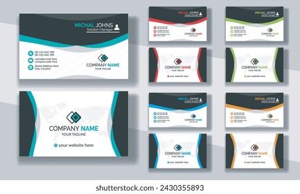 Creative modern clean corporate double-side business card template, personal visiting card, vector illustration, professional simple identity blue, red white and black elegant visiting card.