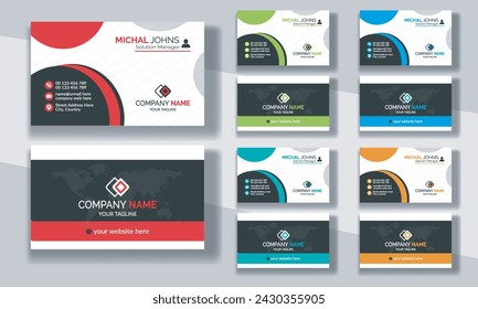 Creative modern clean corporate double-side business card template, personal visiting card, vector illustration, professional simple identity blue, red white and black elegant visiting card.