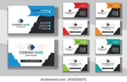 Creative modern clean corporate double-side business card template, personal visiting card, vector illustration, professional simple identity blue, red white and black elegant visiting card.