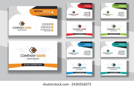 Creative modern clean corporate double-side business card template, personal visiting card, vector illustration, professional simple identity blue, red white and black elegant visiting card.