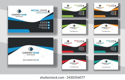Creative modern clean corporate double-side business card template, personal visiting card, vector illustration, professional simple identity blue, red white and black elegant visiting card.