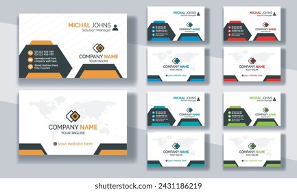 Creative modern clean corporate double-side business card template, personal visiting card, vector illustration, professional simple identity blue, red white and black elegant visiting card.