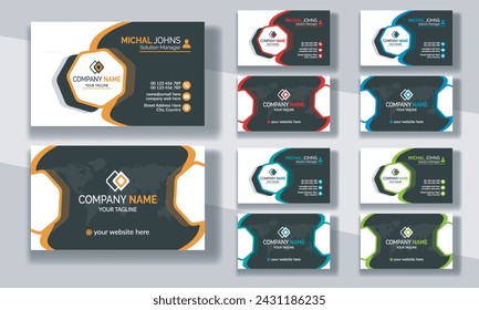 Creative modern clean corporate double-side business card template, personal visiting card, vector illustration, professional simple identity blue, red white and black elegant visiting card.
