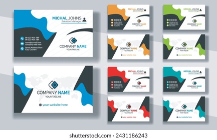 Creative modern clean corporate double-side business card template, personal visiting card, vector illustration, professional simple identity blue, red white and black elegant visiting card.