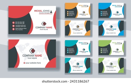 Creative modern clean corporate double-side business card template, personal visiting card, vector illustration, professional simple identity blue, red white and black elegant visiting card.