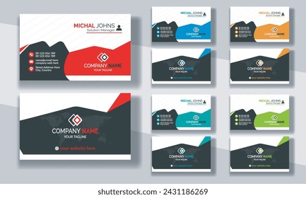 Creative modern clean corporate double-side business card template, personal visiting card, vector illustration, professional simple identity blue, red white and black elegant visiting card.