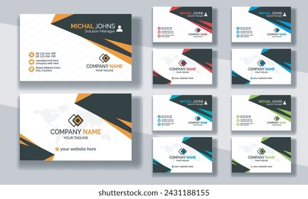 Creative modern clean corporate double-side business card template, personal visiting card, vector illustration, professional simple identity blue, red white and black elegant visiting card.