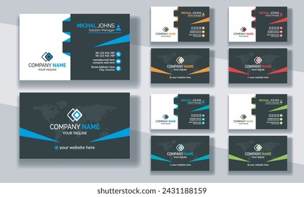 Creative modern clean corporate double-side business card template, personal visiting card, vector illustration, professional simple identity blue, red white and black elegant visiting card.