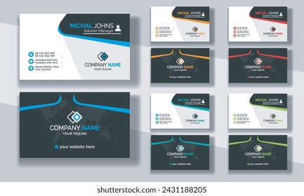 Creative modern clean corporate double-side business card template, personal visiting card, vector illustration, professional simple identity blue, red white and black elegant visiting card.