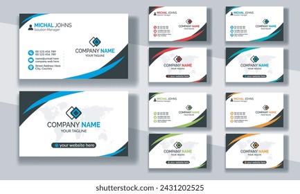 Creative modern clean corporate double-side business card template, personal visiting card, vector illustration, professional simple identity blue, red white and black elegant visiting card.