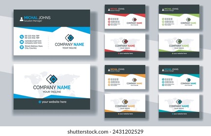 Creative modern clean corporate double-side business card template, personal visiting card, vector illustration, professional simple identity blue, red white and black elegant visiting card.