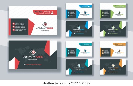 Creative modern clean corporate double-side business card template, personal visiting card, vector illustration, professional simple identity blue, red white and black elegant visiting card.