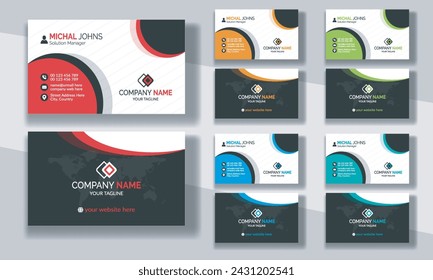 Creative modern clean corporate double-side business card template, personal visiting card, vector illustration, professional simple identity blue, red white and black elegant visiting card.