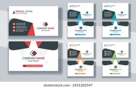 Creative modern clean corporate double-side business card template, personal visiting card, vector illustration, professional simple identity blue, red white and black elegant visiting card.