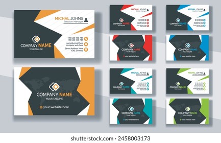 Creative modern clean corporate double-side business card template, personal visiting card, vector illustration, professional simple identity blue, red white and black elegant visiting card.