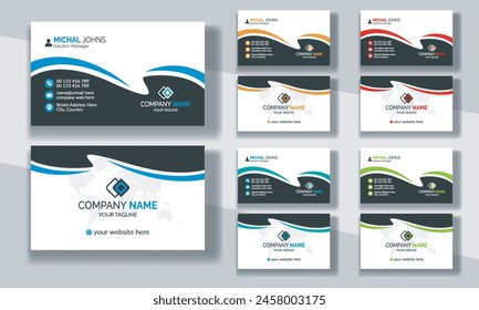 Creative modern clean corporate double-side business card template, personal visiting card, vector illustration, professional simple identity blue, red white and black elegant visiting card.