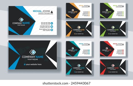 Creative modern clean corporate double-side business card template, personal visiting card, vector illustration, professional simple identity blue, red white and black elegant visiting card.