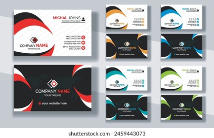 Creative modern clean corporate double-side business card template, personal visiting card, vector illustration, professional simple identity blue, red white and black elegant visiting card.