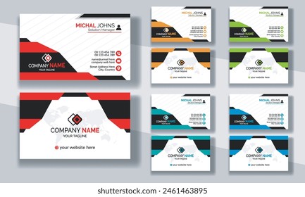 Creative modern clean corporate double-side business card template, personal visiting card, vector illustration, professional simple identity blue, red white and black elegant visiting card.