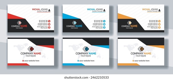 Creative modern clean corporate double-side business card template, personal visiting card, vector illustration, professional simple identity blue, red white and black elegant visiting card.