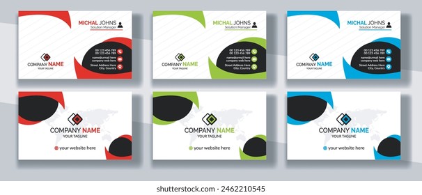 Creative modern clean corporate double-side business card template, personal visiting card, vector illustration, professional simple identity blue, red white and black elegant visiting card.