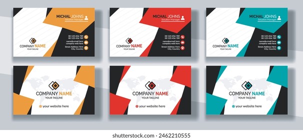 Creative modern clean corporate double-side business card template, personal visiting card, vector illustration, professional simple identity blue, red white and black elegant visiting card.